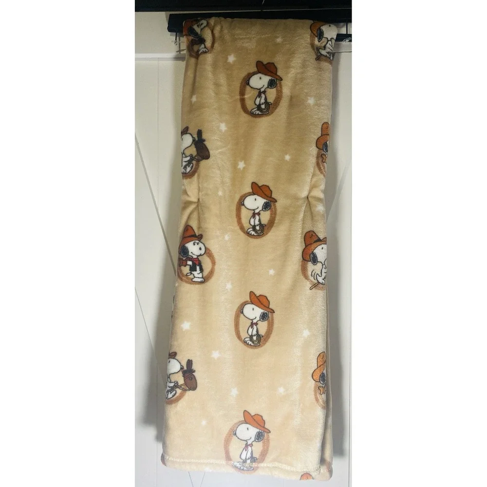 Berkshire Peanuts Throw Cowboy Snoopy Western Rodeo Tan Blanket 60x70 New 2026